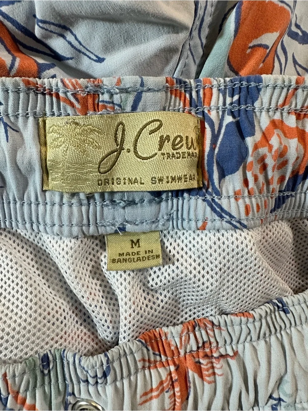 J.Crew Men’s Medium Tropical Fishing Print Swim Trunks Blue Orange